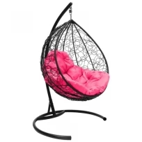 Подвесное кресло M-GROUP капля с ротангом чёрное, розовая подушка