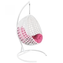 Подвесное кресло M-GROUP круглый Люкс с ротангом белое, розовая подушка
